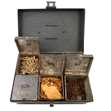 C. 1880s Spice Box with Hand-lettered--and Spice Filled!--Tin Canisters