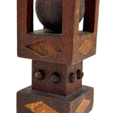 Architectural Antique Tall Ball in Cage Whimsy with Inlaid Shapes and Bulb Top