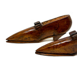 Great Old Carved, Varnished Pair of Pointy Toed, Kitten Heeled Wooden Shoes