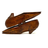 Great Old Carved, Varnished Pair of Pointy Toed, Kitten Heeled Wooden Shoes