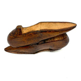 Great Old Carved, Varnished Pair of Pointy Toed, Kitten Heeled Wooden Shoes
