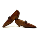 Great Old Carved, Varnished Pair of Pointy Toed, Kitten Heeled Wooden Shoes