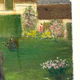 Sweet c. 1930s-40s Hand-painted Folk Art Wooden Box with White House, Many Flowers, and Smoking Chimney