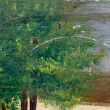 Sweet c. 1930s-40s Hand-painted Folk Art Wooden Box with White House, Many Flowers, and Smoking Chimney