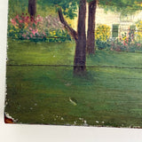 Sweet c. 1930s-40s Hand-painted Folk Art Wooden Box with White House, Many Flowers, and Smoking Chimney