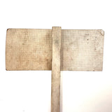 Men Working, c. 1940s Hand-painted Hardboard Sign on Wooden Post