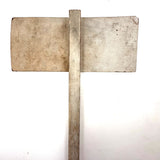 Men Working, c. 1940s Hand-painted Hardboard Sign on Wooden Post