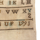 Salle Jessup, 1791 Small Alphabet Sampler with Staccato Rhythm