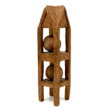 Nicely Architectural Old Carved Pine Double Ball in Cage Whimsy with Gabled "Roof"