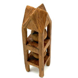 Nicely Architectural Old Carved Pine Double Ball in Cage Whimsy with Gabled "Roof"