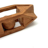 Nicely Architectural Old Carved Pine Double Ball in Cage Whimsy with Gabled "Roof"