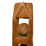 Nicely Architectural Old Carved Pine Double Ball in Cage Whimsy with Gabled "Roof"