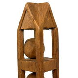 Nicely Architectural Old Carved Pine Double Ball in Cage Whimsy with Gabled "Roof"