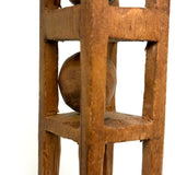Nicely Architectural Old Carved Pine Double Ball in Cage Whimsy with Gabled "Roof"
