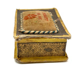 C. 1830 Folk Art Forget me Not Box with Stencil Painted Velvet Top and Fabulous Interior Mirror