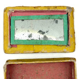 C. 1830 Folk Art Forget me Not Box with Stencil Painted Velvet Top and Fabulous Interior Mirror