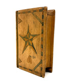 SOLD 19th Century Book Shaped Spruce Gum Box with wonderful Inlays and Chip Carving (No Slide)