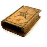 SOLD 19th Century Book Shaped Spruce Gum Box with wonderful Inlays and Chip Carving (No Slide)