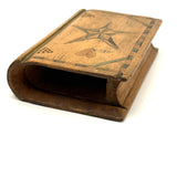 SOLD 19th Century Book Shaped Spruce Gum Box with wonderful Inlays and Chip Carving (No Slide)