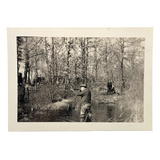 Wading Hunter with Rifle and Family of Onlookers, Curious c. 1930s Velox Snapshot