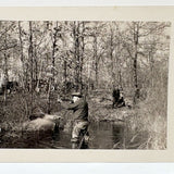 Wading Hunter with Rifle and Family of Onlookers, Curious c. 1930s Velox Snapshot