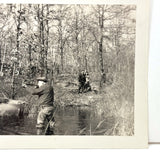 Wading Hunter with Rifle and Family of Onlookers, Curious c. 1930s Velox Snapshot