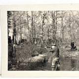Wading Hunter with Rifle and Family of Onlookers, Curious c. 1930s Velox Snapshot