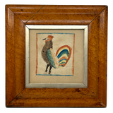 Marvelous Early 19th Century Folk Art Rooster, Ink and Watercolor, in Period Birds Eye Maple Frame