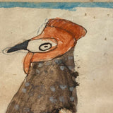 Marvelous Early 19th Century Folk Art Rooster, Ink and Watercolor, in Period Birds Eye Maple Frame