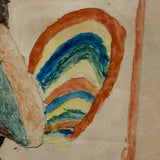 Marvelous Early 19th Century Folk Art Rooster, Ink and Watercolor, in Period Birds Eye Maple Frame