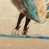 Marvelous Early 19th Century Folk Art Rooster, Ink and Watercolor, in Period Birds Eye Maple Frame