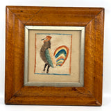 Marvelous Early 19th Century Folk Art Rooster, Ink and Watercolor, in Period Birds Eye Maple Frame
