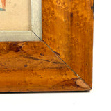 Marvelous Early 19th Century Folk Art Rooster, Ink and Watercolor, in Period Birds Eye Maple Frame