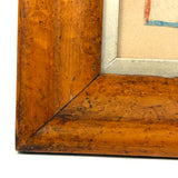 Marvelous Early 19th Century Folk Art Rooster, Ink and Watercolor, in Period Birds Eye Maple Frame