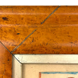 Marvelous Early 19th Century Folk Art Rooster, Ink and Watercolor, in Period Birds Eye Maple Frame