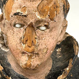 Fantastically Weathered Antique Carved Santos with Intense White Glass Gaze