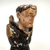 Fantastically Weathered Antique Carved Santos with Intense White Glass Gaze