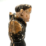 Fantastically Weathered Antique Carved Santos with Intense White Glass Gaze