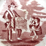 Late 19th Century Transfer Decorated Pearlware ABC Child's Plate, Organ Grinder and Frightened Children
