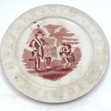 Late 19th Century Transfer Decorated Pearlware ABC Child's Plate, Organ Grinder and Frightened Children