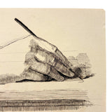 Pen in Hand, Lovely, Self-Reflexive Victorian Pen and Ink Drawing