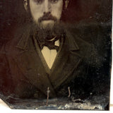Moody, Painterly Antique Sixth Plate Tintype of Handsome Man with Beard and Mustache