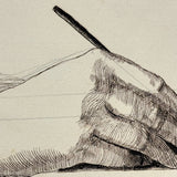 Pen in Hand, Lovely, Self-Reflexive Victorian Pen and Ink Drawing
