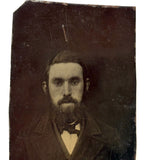 Moody, Painterly Antique Sixth Plate Tintype of Handsome Man with Beard and Mustache