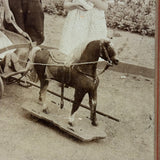 Toe Headed Children with Toy Horse Drawn Wagon, Antique Mounted Photo