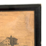 Ships at Shore, Allegorical Feeling Late 19th C. Ink / Ink Wash Drawing on Brown Paper in Old Frame