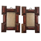 Great Pair of Antique Tramp Art Frames, with Glass, in Original Red Paint