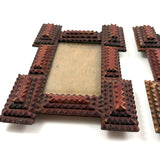 Great Pair of Antique Tramp Art Frames, with Glass, in Original Red Paint