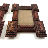 Great Pair of Antique Tramp Art Frames, with Glass, in Original Red Paint