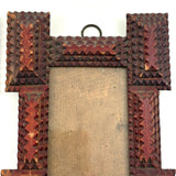 Great Pair of Antique Tramp Art Frames, with Glass, in Original Red Paint